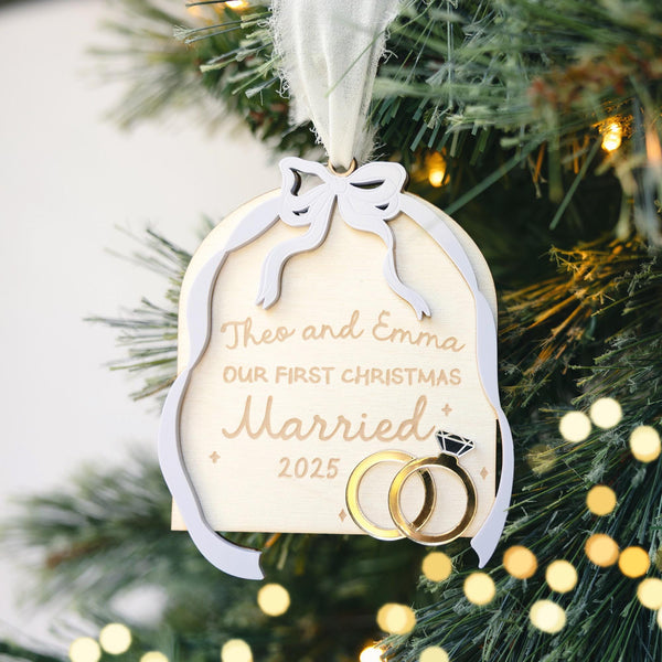 First Christmas Married Ornament, Newlywed Christmas Ornament, Mr and Mrs Ornament with Custom Bow, Wedding Gift Keepsake, Personalized 2025
