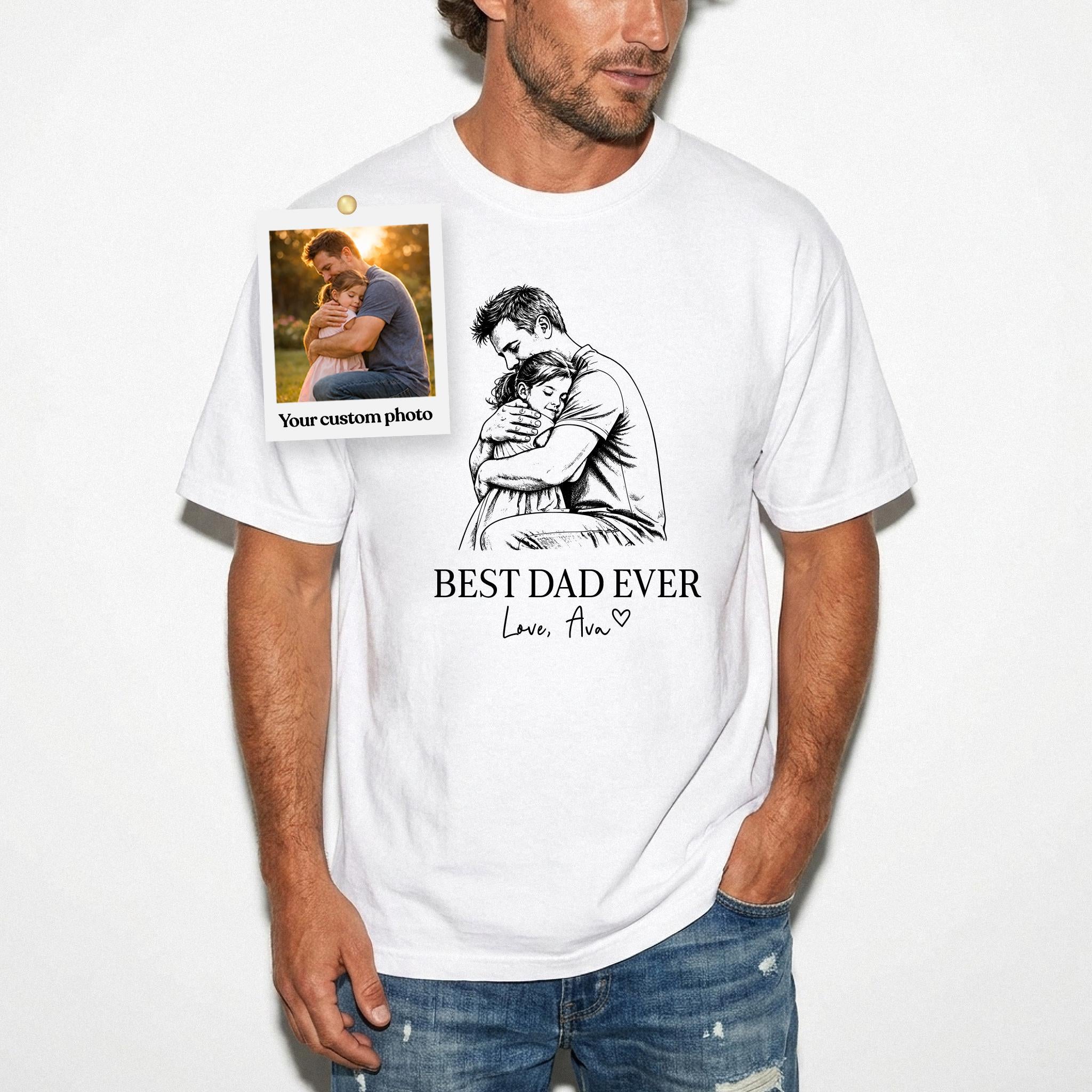 Custom Photo Dad Shirt, Personalized Father's Day Gift for Dad, Best Dad Ever Shirt, Photo to Sketch Tee, Gift From Kids