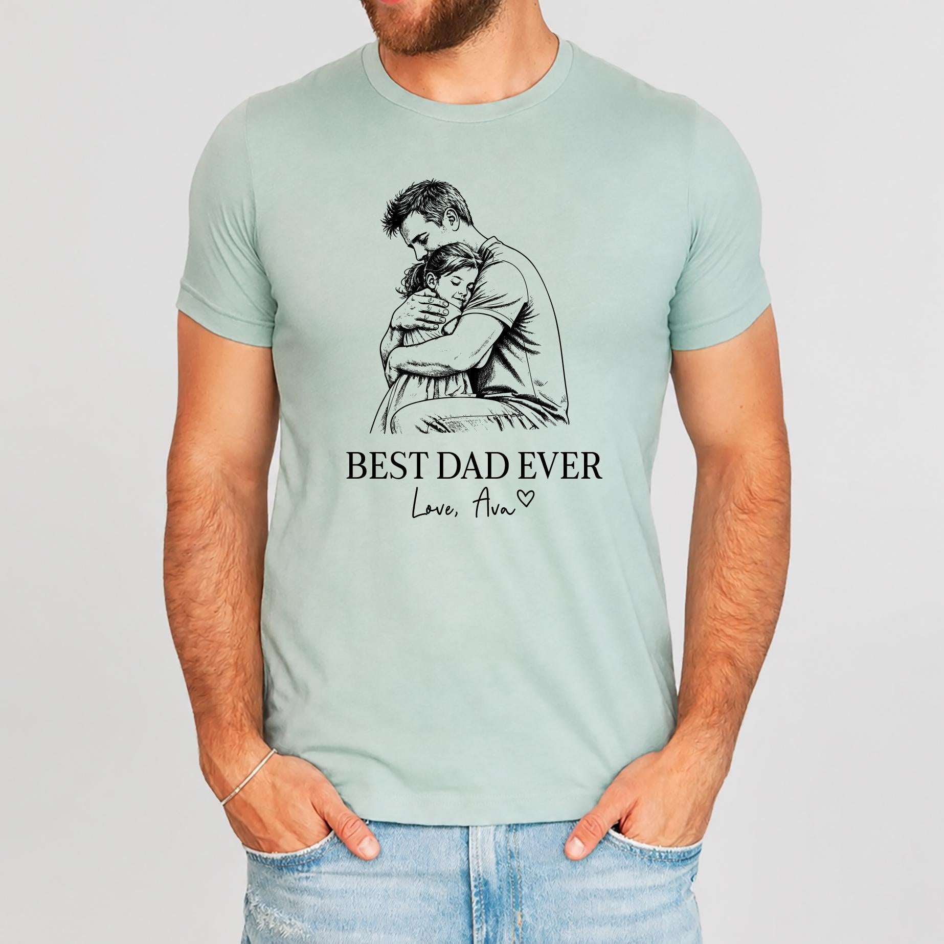 Custom Photo Dad Shirt, Personalized Father's Day Gift for Dad, Best Dad Ever Shirt, Photo to Sketch Tee, Gift From Kids