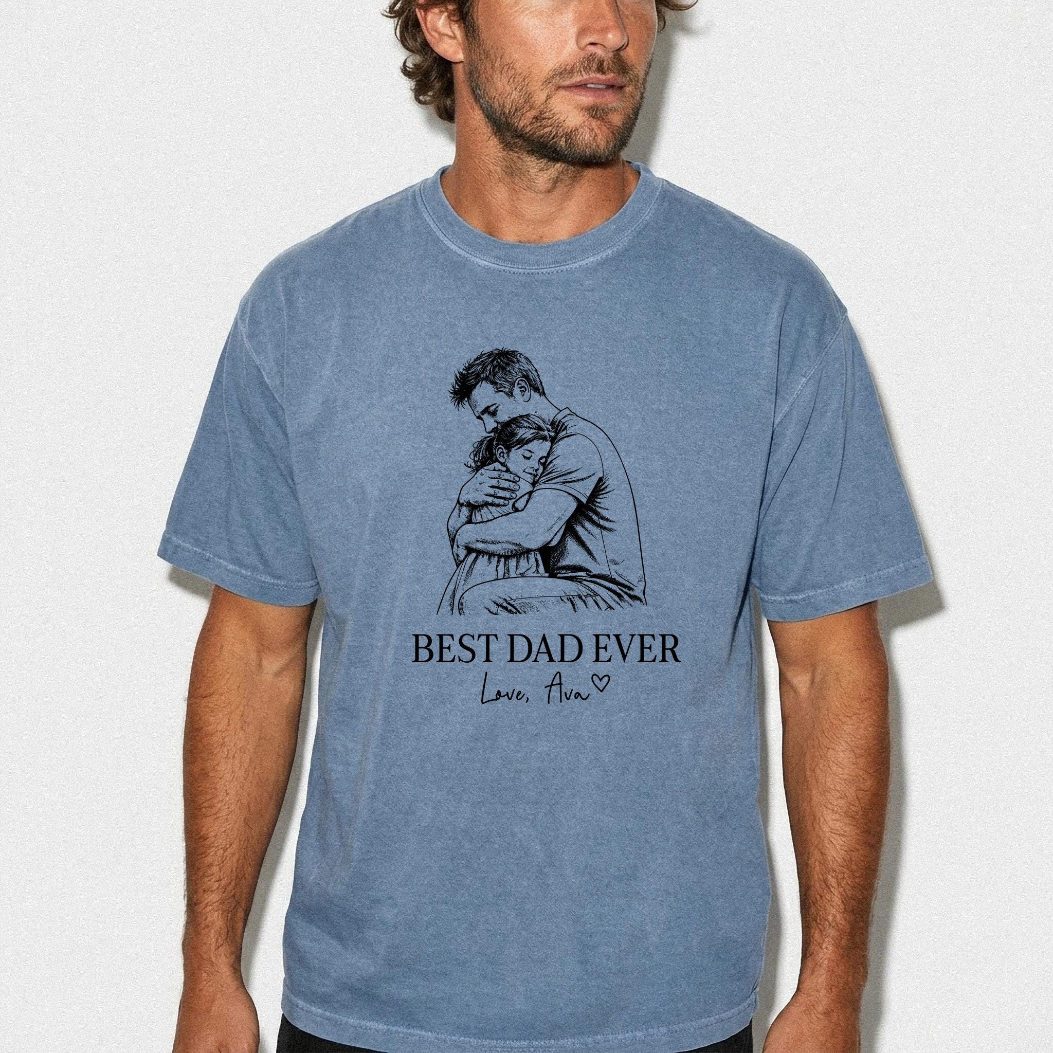 Custom Photo Dad Shirt, Personalized Father's Day Gift for Dad, Best Dad Ever Shirt, Photo to Sketch Tee, Gift From Kids